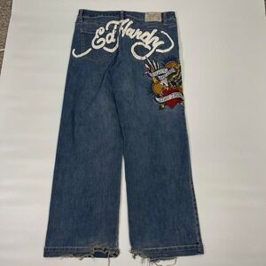 Women's Ed Hardy Embroidered Baggy Jeans